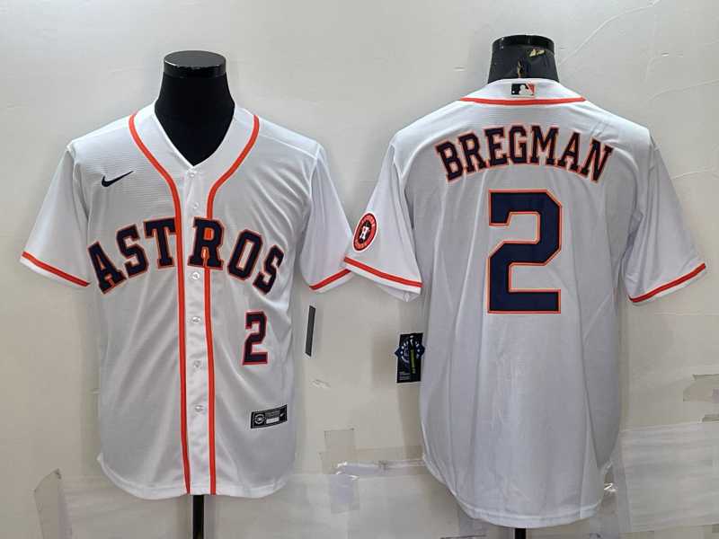Mens Houston Astros #2 Alex Bregman Number White With Patch Stitched MLB Cool Base Nike Jersey